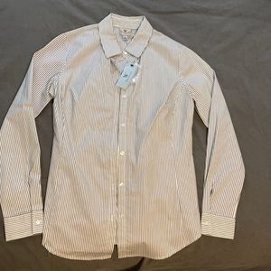 White and black stripped long sleeve dress shirt